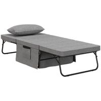 homcom sillon cama tapizado en lino con respaldo ajustable de 5 niveles almohada acolchada 75x80x74 cm gris