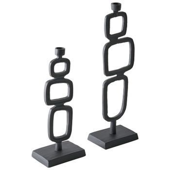 Conjunto De 2 Candelabros 35/48 Cm De Aluminio Decoración Diseño Moderno Negro Sipanje