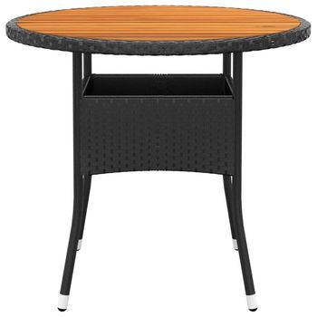 Mesa De Jardín | Mesa De Exterior Madera Acacia Y Ratán Sintético Negro Ø80x75 Cm