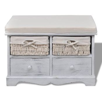 Banco Interior | Banco De Almacenaje De Madera De Paulownia Blanco 62x33x42 Cm