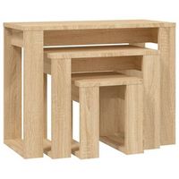 3 uds mesas apilables  mesita auxiliar  mesa de cafe madera contrachapada color roble sonoma
