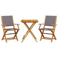 juego de bistro de 3 uds  conjunto mueble jardin mesa y sillas tela y madera maciza antracita