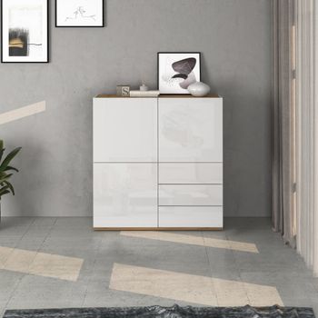 Aparador 3 puertas 3 cajones de 102 cm efecto madera blanco / roble