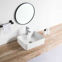 lavabo blanco brillante sobre encimera ceramico rosario 48 x 37 cm