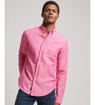 Superdry para hombre. M4010696A Camisa Studios En Lino Y Algodón Orgánico Con Cuello Abotonado rosa (S), Casual, Manga larga