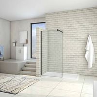 aica walkin mampara panel de ducha de una hoja vidrio antical de 8mm con una barra de 90cm perfil negro mate tamano 158-160x200cm