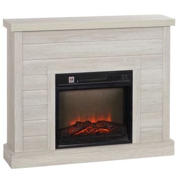 HOMCOM Chimenea Eléctrica 1800W con Efecto de Llama Mando a Distancia Temporizador Semanal para Sala 30 m² Madera Clara