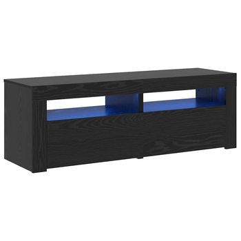 Mueble De Tv | Mueble De Salón | Gabinete De Tv Con Luces Led Roble Negro 120x35x40 Cm
