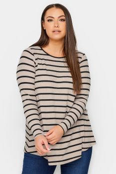 Yours Camiseta Canalé Con Vuelo De Rayas Negras, Mujer Curvy Y Tallas Grandes, Yours