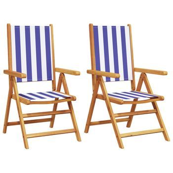 Pack 2 Uds Sillas De Jardín | Silla De Exterior | Sillón Madera Maciza Acacia Y Tela Azul Blanco