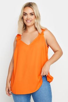 Yours Top Naranja De Tirantes De Flores, Mujer Curvy Y Tallas Grandes, Yours