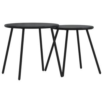Mesitas De Jardín | Mesa De Exterior Redondas 2 Ud Acero Recubrimiento Polvo Negro