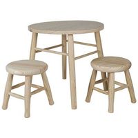 conjunto infantil redondo mesa y 2 taburetes en madera de pino
