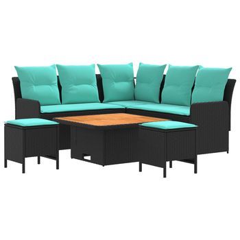 Juegos De Muebles 6 Uds. Negro Y Turquesa Ratán Sintético Vidaxl