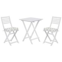 conjunto bistro de jardin blanco de madera de acacia 3 piezas con cojines verde menta plegable diseno moderno fiji