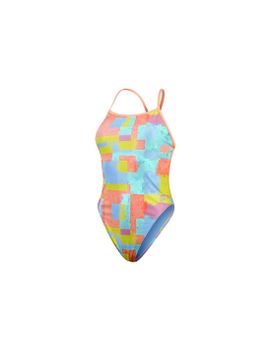 Bañador de Natación Speedo Allover Digital V-Back Mujer Azul/Coral