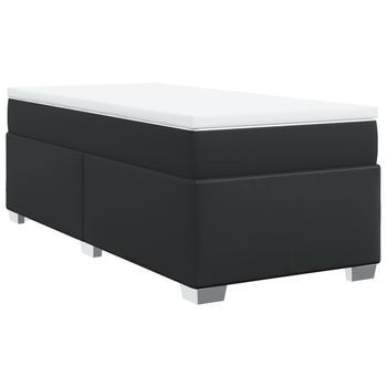 Cama Individual | Cama De Adulto | Cama Box Spring Con Colchón Cuero Sintético Negro 80x200 Cm
