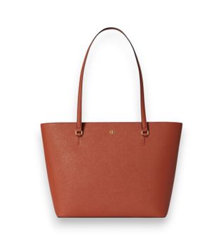 Lauren Ralph Lauren para mujer. 431924351031 Bolso tote Karly mediano de piel cruzada marrón (OSFA), Casual, Clásico