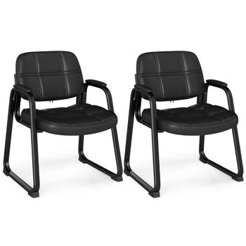 Costway Juego de 2 Sillas de Recepción de Similcuero con Reposabrazos Acolchados para Sala de Esperas Conferencias 64 x 60 x 82,5 cm Negro
