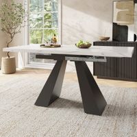 mesa de comedor con patas de metal con estampado de marmol 117x68cm