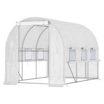 Outsunny Invernadero tunnel de jardín invernadero tunnel 6 m² con 6 ventanas puerta enrollable tela PE estructura de acero galvanizado   Aosom España