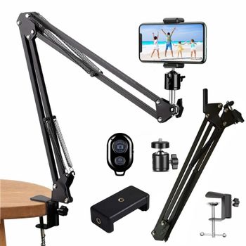 Trípode de Brazo Flexible para Teléfono, Soporte de Mesa Plegable, Anclaje para Escritorio, Portátil, Video en Vivo, Fotografía de Planos Superiores