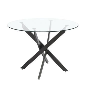 Mesa Comedor Redonda De Cristal Dan Patas Negras 110 Cm