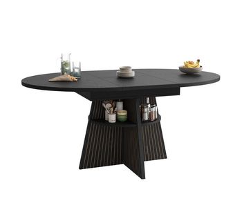Mesa de comedor extensible - con compartimento de almacenamiento abierto en las patas, diseño multifuncional ahorrador de espacio para salón y comedor, tablero engrosado, esquinas redondeadas - negro