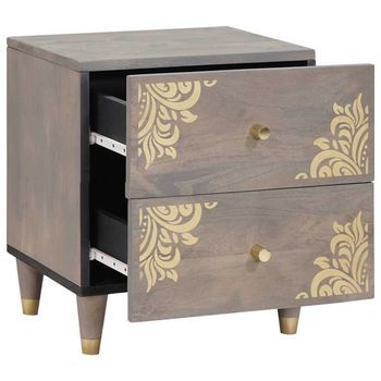 Mesita De Noche | Armario De Noche | Mesa De Noche Gris 40 X 33 X 46 Cm Madera De Mango Maciza