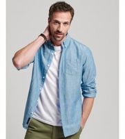 superdry para hombre m4010696a camisa studios en lino y algodon organico con cuello abotonado azul xxl casual manga larga