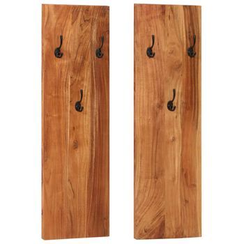 Percheros De Pared 2 Uds Madera Maciza De Acacia 36x3x110 Cm