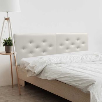 Dhome Cabecero De Polipiel Con 3 Hileras Intercaladas De Botones Cabezal Tapizado Cama Lujo (blanco Hueso, 220cm (2 Piezas))