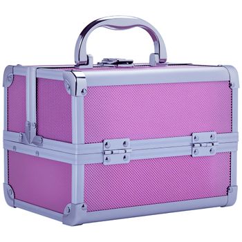 HOMCOM Maletín Maquillaje Profesional Estuche Portátil con Bandejas 3 Niveles y Espejo 2 Llaves para Joyero Manicura Viaje 20x15x15 cm   Aosom España