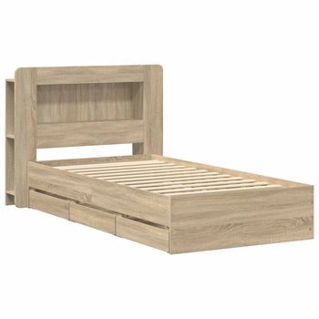 Cama Individual | Cama Para Adulto | Estructura De Cama Con Almacenamiento Roble Sonoma 80 X 200 Cm
