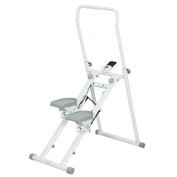 SPORTNOW Stepper Vertical Escalador Plegable con Manillar Ajustable, Pedales Antideslizantes y Monitor LCD, Blanco