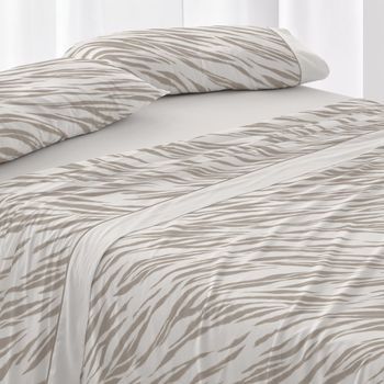 Juego De Sábanas 50% Algodón Cebra Cama De 135 Cm - Moka - Burrito Blanco