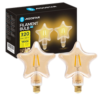 aigostar - bombilla led e27 4w luz calida 1800k 320 lumenes decorativa estrella bombilla vintage de tipo edison con filamento color ambar no regulable pack 2 uds