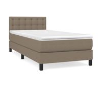 cama box spring con colchon tela gris taupe 100x200 cm botones