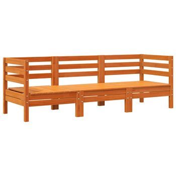 Sofá De Jardín De 3 Plazas | Sofá De Exterior Madera Maciza De Pino Marrón Cera