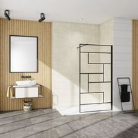 aica walkin mampara panel de ducha serigrafiada de linea negra vidrio templado de 8mm antical con barra1 90cm perfil negro mate 68-70x200cm