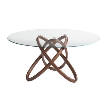 Mesa comedor redonda cristal templado y nogal