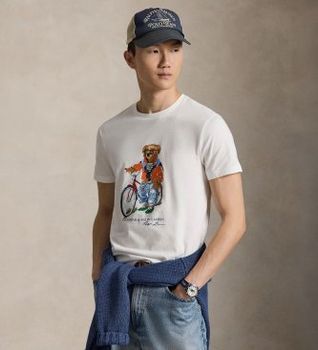 Polo Ralph Lauren para hombre. 710B16612002 Camiseta Custom Slim Fit con Polo Bear blanco (S), Casual, Algodón, Manga corta