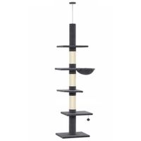pawhut rascador hasta el techo 225-255 cm regulable arbol para gatos con 5 niveles 3 postes rascadores de sisal hamaca plataformas