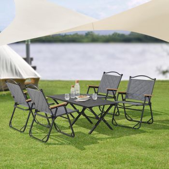 Mesa Portátil Con 4 Sillas Plegables Camping Botrugno Aluminio Tela - Gris [casa.pro]