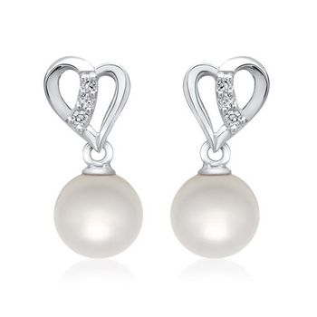 14 quilates pendientes oro blanco perla 6 diamantes
