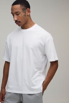 Camiseta Oversize Básica Con Cuello De Caja, Blanco