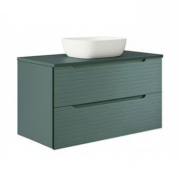 Kibath Mueble De Baño Con Lavabo Boreal 80x45 Cm Acabado Verde Lago Mate 2 Cajones Suspendido