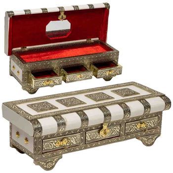 Joyero De Metal Repujado Blanco 38x13x12