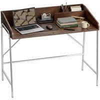 escritorio de ordenador compacto de tablero laminado y estructura metalica r 109 x 57 x 91 cm r nogal