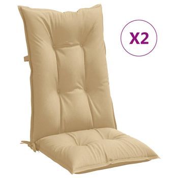Cojines Silla Respaldo Alto 2 Unidades Tela Beige Melange 120x50x7cm